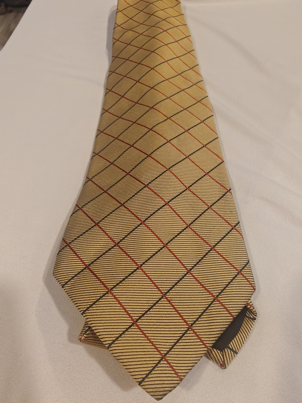 Brooks Brothers Yellow Checked Silk Tie with Red and Black Grid
